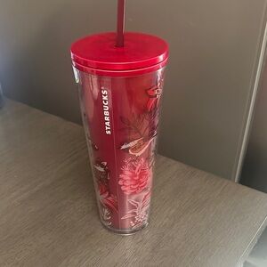 Starbucks Red and White Floral Tumbler